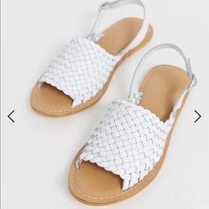 ASOS DESIGN Wide Fit Fraction leather woven flat sandals